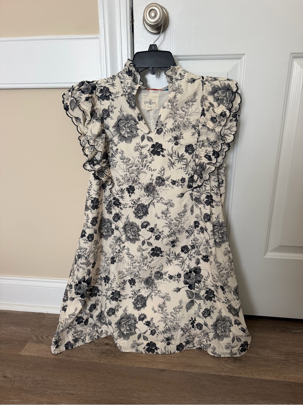 Umgee Cream Dress with Black Floral Ruffles